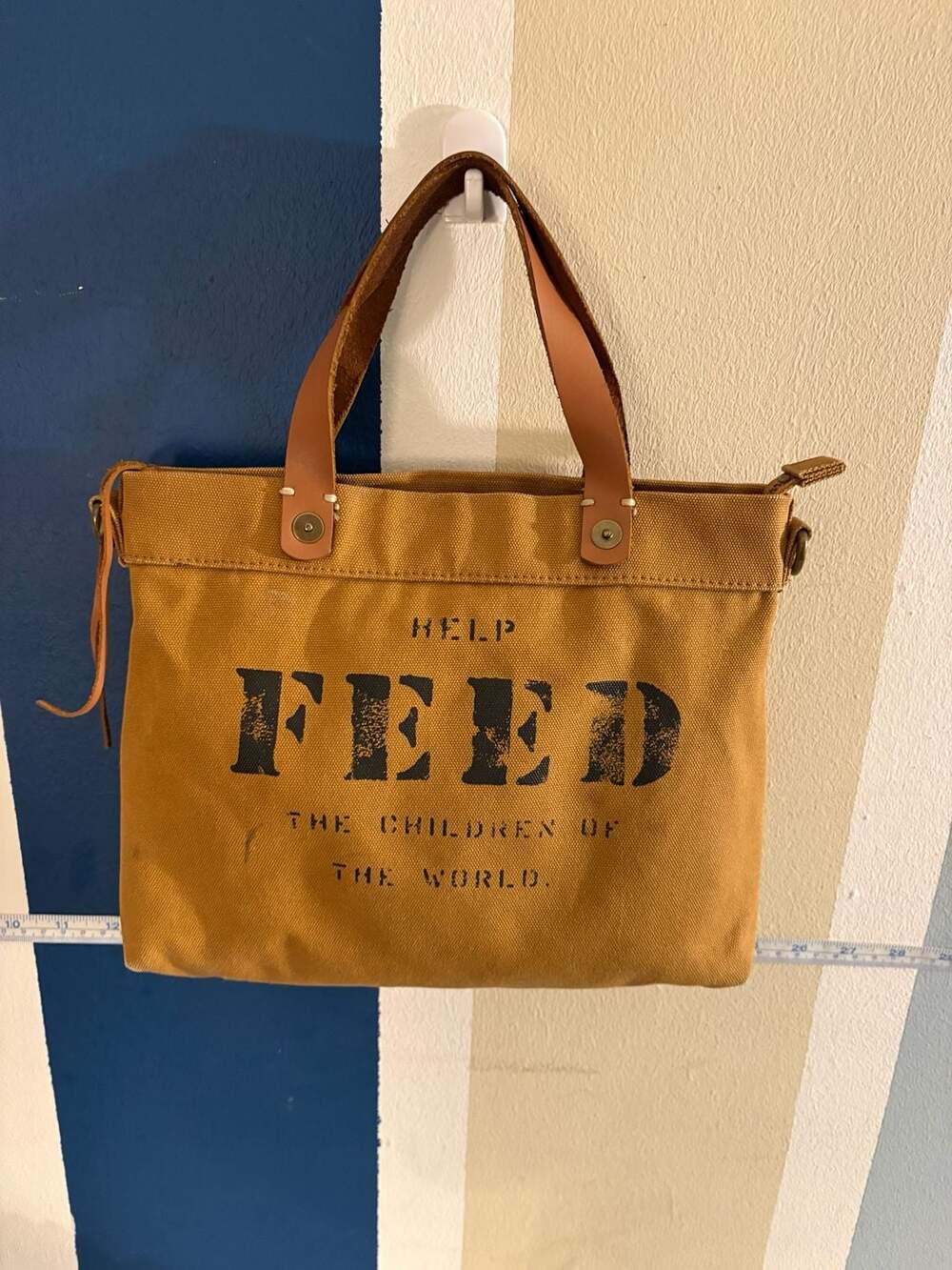 FEED 25 Canvas Tote Bag with Leather Handles Mustard Yellow